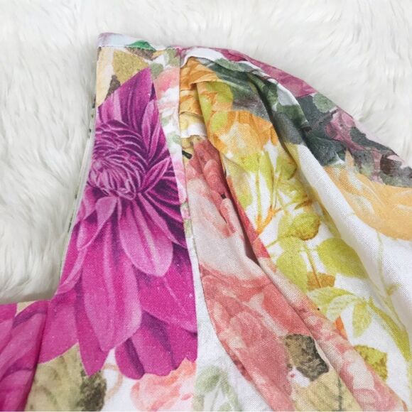 VINCE CAMUTO Floral Cotton Linen Mini Dress‎ Tie Waist Pink Green Size 2 6 New - Picture 5 of 16